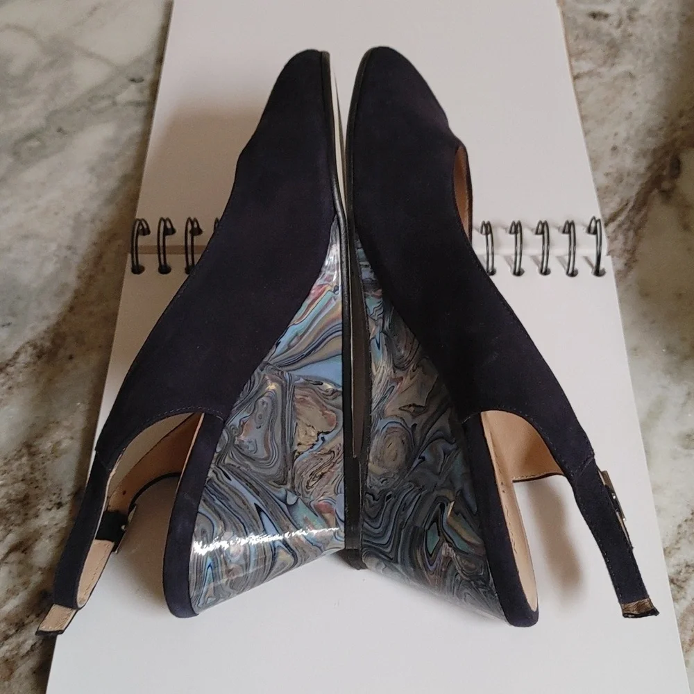 Ron White Navy Suede Jadinen Wedge Slingback Open Toe Shoe Size 41
